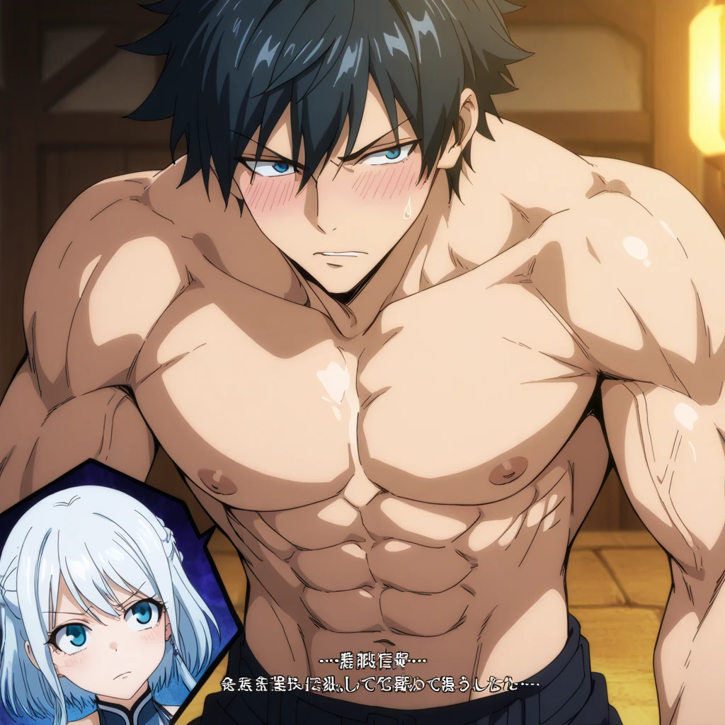 NSFW,detailed facial expressions、2girls(blush smile、navel tattoo,saliva,tattoo,angel tattooed,),NSFW,2boys(Exaggerated muscular build,big pectoral muscles、huge penis, handsome guy、grinning,grinning boy、look to side,silver hair,The tattoo,angel tattooed,)、big golden earrings、Golden Necklace、navel piercing,navel tattoo,spa,hot air,