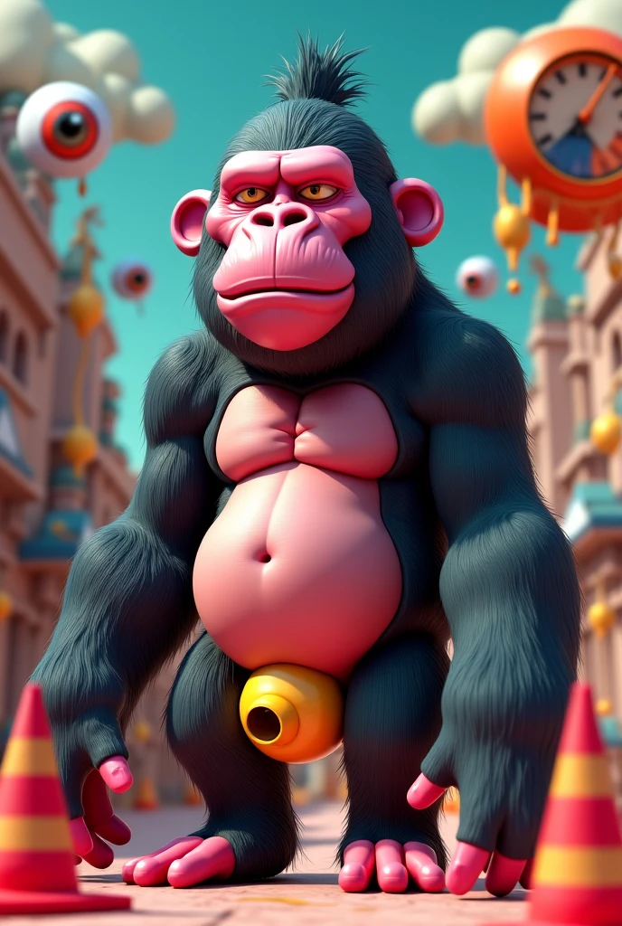 Masterpiece realistic, best ultra quality, perfect intricate details, RAW Photo, nice cinematic lighting, 4K, detailed background, Huge body,gorilla,humanoid form beastman, brown eyes,detail face, sweat,front view,(drooling,fat,ruined city:1.5), naked,penis erect,huge penis,big balls, (low angle:1.4), full body,(running,sprinting:1.4),long tongue, horizon,(laughing:1.3),smile, (look at viewer:1.3), hyper pecs, masturbate, hand on penis, (ejaculate:1.3)