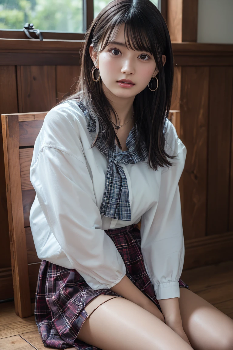 (8K、RAW Photos、Highest quality、masterpiece:1.2)、(Realistic、Photorealistic)、1 Girl、((forest、Off the shoulder、、Black Mini Skirt、Ribbon on chest、Blonde、Knee socks、boots、Big Breasts、Look forward、Are standing))、