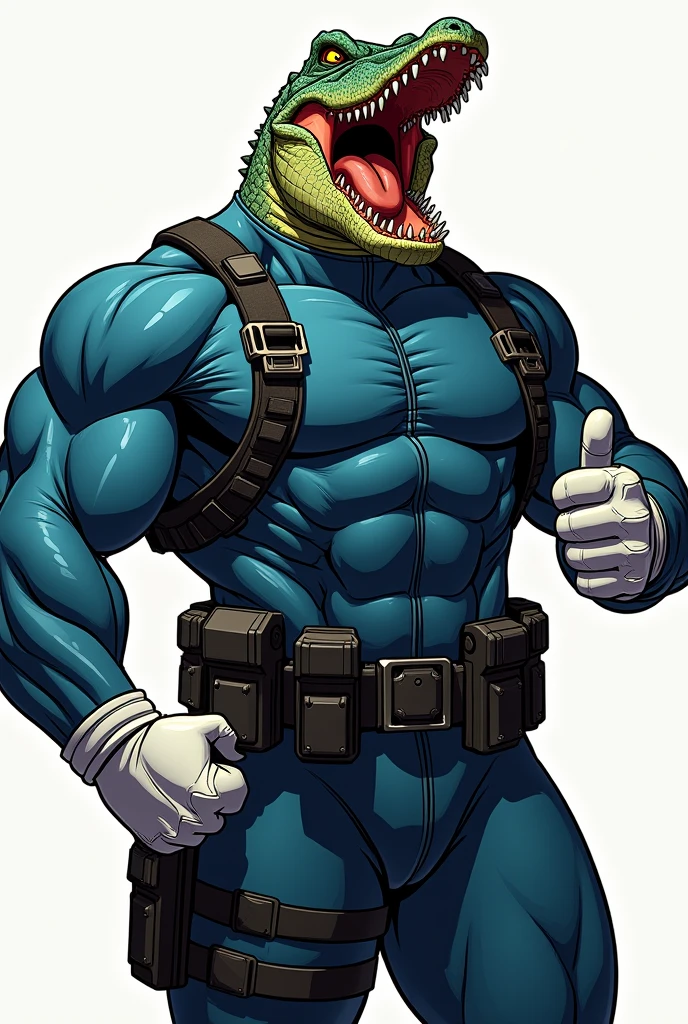 Solo, Male, lizardfolk, cheeky face, Wide face, Broad shoulders, Muscular, buff, Strong, Tall, Giant, Huge amounts of pubic, immensity, Gigantic, large biceps, large pecs, Blue-green body, yellow eyes, There are many scars on the body,detailed crotch, massive bulge, racing suit