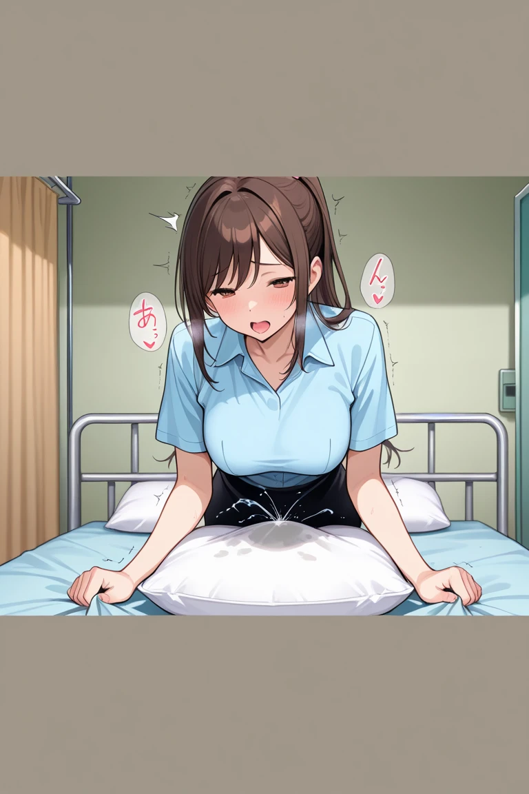 nsfw, (masterpiece, top quality, best quality, highly detailed:1.6), extremely detailed CG unity 8k wallpaper, strong facial expression, (sharp eye:1.2), (scowl:1.1), (embarrassed,blush:1.3), (steam:1.7), (wet:1.1), (sweat:1.1), (trembling:1.3), (open mouth, wavy mouth:1.4), (harf open eyes:1.5), (feeling weak:1.5), (shoot from front, looking at viewer:1.2), (leaning forward,close knees, hands between legs, pee running down legs:2), (((clutching crotch))), (at midnight), night, (Woman, hospital, indoor, nurse uniform:1.5), (White Pencil Skirt:2), under-rim glasses, (bravery crying, sobbing:1.5), (very long hair, brown hair:1.5), (woman trembling with sexual climax:1.5), colorful, full body, wide shot, perfect composition, urination, incontinence, piss, peeing self, A lot of pee, pee running down legs, (((pee stream))), (pee puddle), wetting herself, pee stain, peeing, blush, trembling, embarrassed, large breasts, Yellow pee, ((leaking pee)), Shaking one's shoulders, Breaking a sweat on forehead, puddle of pee, Pee at your feet, Pee spread on the floor, Pee stains, Dripping pee between my legs, Feet wet from pee, Pee-covered feet, Pee at your feet, want to pee, about to pee, Full bladder, Pee-soaked skirt, Pee-soaked shoes, natural makeup, Pencil Skirt stained yellow with pee ,