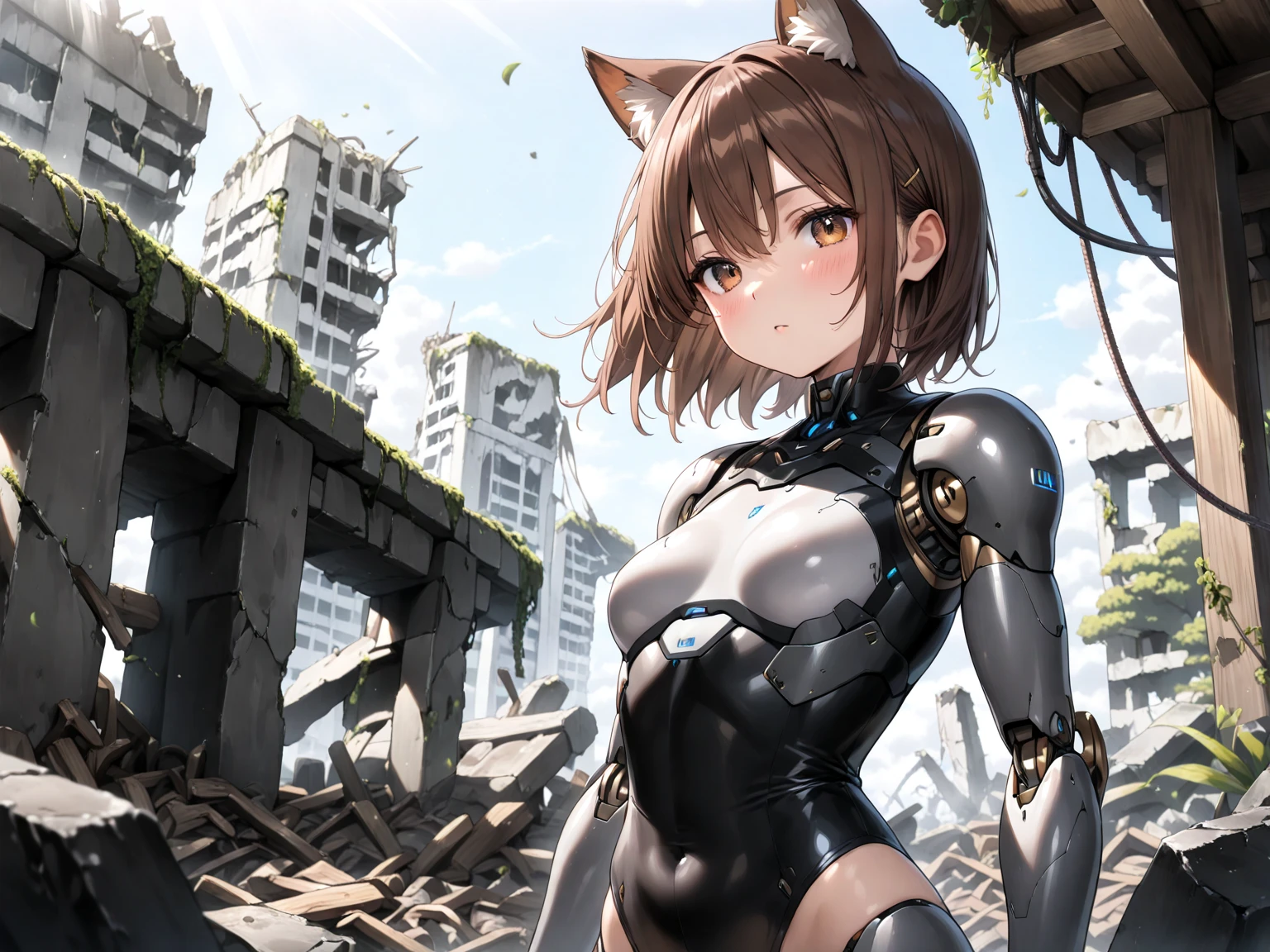 <lora:[prosthetic quadruped,Quadruped machinery,mechanical tail,mechanical parts, robot joints,hydraulic system,headgear,four feet]:1>,
prosthetic quadruped,Quadruped machinery,mechanical parts, robot joints,hydraulic system,four feet,all fours, 
1girl,headgear, solo,yellow eyes, glowing eyes, black hair, , large breasts, 
full body, animal hands, light smile, street,cleavage, animal feet, mechanical tail,