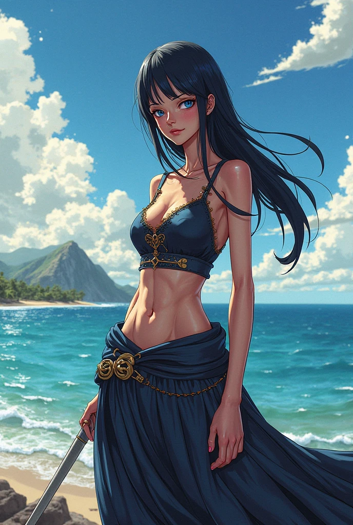 A beautiful woman, in her 20's, indifferent, annoyed, insensitive, in the hallway, in a beach house, mid-day, yelling, raising arm, commanding, in the direction of the sea, aerial view, top focus, looking up at the ceiling, /(tanned brown skin, extremely long straight dark brown hair combed into a ponytail, brown eyes,), /(Beachwear: short pleated skirt of light fabric, golden bikini, unbuttoned blouse, sandals,),