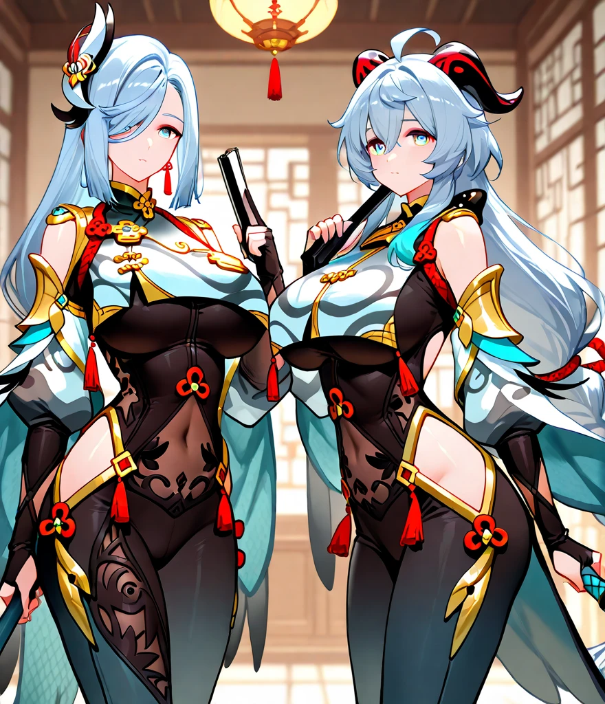 Masterpiece,best quality,best resolution,1 woman,2 heads,details,Character: Mihari Oyama,ผมสีtearลมีสีม่วงเล็กน้อยมัดเป็นมวยสองข้าง,Wear a D-shaped gold hair clip.,yellow eyes,สวมshirtผ้าสีแดง(สวมshirtแล็บสีขาวแบบเปิด),สวมกางเกงรัดรูปยาวสีtearล,Playing on laptop,looking at laptop,sitอยู่บนเก้าอี้สีดำ,normal breasts,background in house,Beautiful face,Beautiful hair,beautiful eyes,beautiful body,Beautiful hands, DSLR photography, (8ก, 4K, Masterpiece),(Masterpiece, best quality), best resolution, (3 heads:1.5), aqua hair, twin tail, long hair, tear, open mouth, รอยsmile, be happy, Arms separated,Hotel Rooms, arm circle, (Put your hands on your head...), (lower hand on ankle), (lower hand on leg), Full content in the frame, full body view, (four arms),(Multi-arm),(many hands), รูปร่างเพรียวบาง Masterpiece,best quality,best resolution,1 woman,many heads, upper body, รอยsmile, Blush, outdoor, day, simple background, blue sky, short hair, sky, measure, Look at the viewer., stairs, mountain, mood light, Facing the audience,big breasts,simple background,Beautiful face,Beautiful hair,beautiful eyes,beautiful body,Beautiful hands,แฝดติดกัน Masterpiece, best quality, Topaz V4, 1 girl, alone, look at viewer, รอยsmile, shirt, hair accessories, glove, rift, bare shoulders, sit, full body, white shirt, boots, glove, black glove, black shoes, smile, thigh strap, knee boots, cross your legs, coin, coin, arm circle, Show your armpits