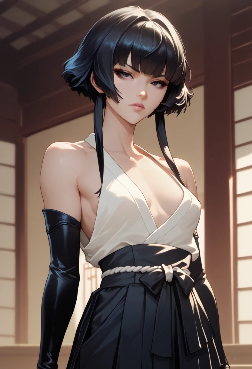 (((完美figure,figure,solo, (((japanese clothes,White coat ))),(((sui-feng, short hair, short hair with long locks, sideboob))),((masterpiece)),high resolution, ((Best quality at best)),masterpiece,quality,Best quality,((( Exquisite facial features,Looking at the audience,There is light in the eyes,(((lol,confidence))),))),型figure:1.7))),(((Light and shadow,Huge breasts))),(((Looking at the camera,black background,)))
