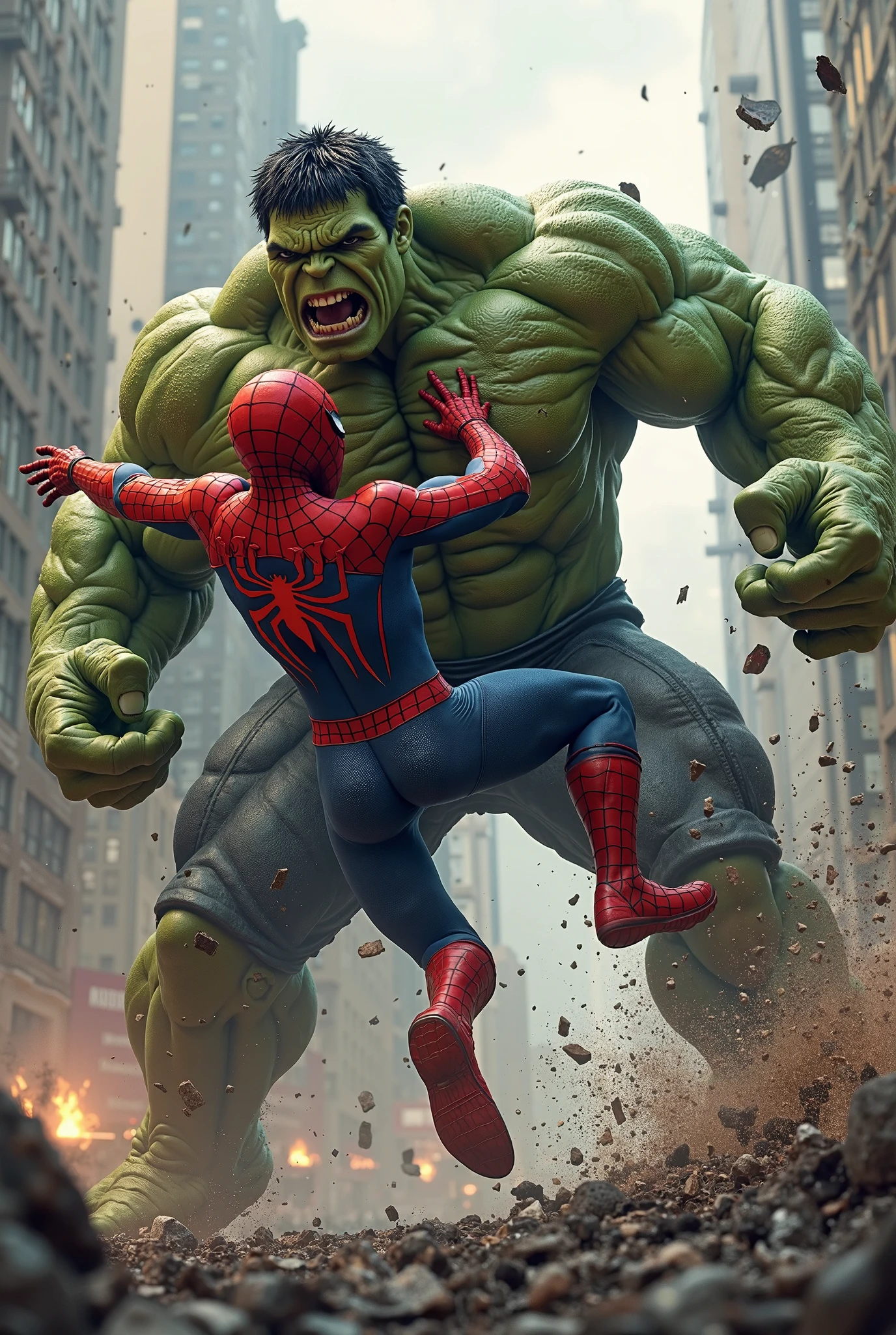 Hulk hitting spiderman face