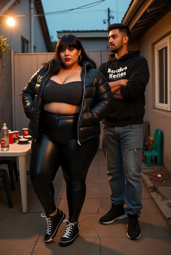 Corpo completamente tatuado, pulseiras de correntes no pulso, big gold chains around the neck, BikeRider com fios brancos de cabelos, bandana on head, holding chains in hands, (((1 Fat Only plump chubby extremely thick thighs large belly fat age 50 years old he is bearded long hair, tatuagens pelo corpo inteiro, wears an unbuttoned black leather jacket, wearing only red swim trunks and wearing black motorcycle boots. Carrancudo e cara de homem mal))), He is a biker who stands next to his Harley Davidson motorcycle, Fotografia de corpo inteiro fotografia, (((He is standing inside a classroom teaching a class of students))). (bestiality,realistic:1.37),portrait,studio lighting,vivid colors,soft lighting,barefoot,underbelly,relaxed pose,brightly lit room,cozy atmosphere,happy expression,warm color palette,smiling face,Wide shot of a big fat man with a big fat belly