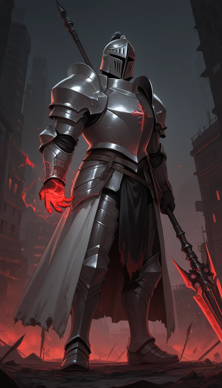 Knight holding a sprear in right hand and with red Lightning