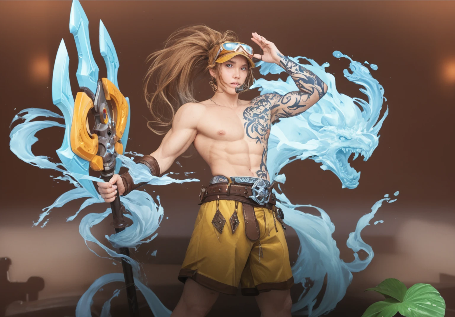 (Realistic), Texture, A middle-aged man with a sword, beard, brown headband, Slightly darker skin, White flowing hair, eyes closed tight, meditation, bronze skin, toned body, blue clothes, Hands glow, splash art, sakimicchan, Onmyoji,Sakura dancing atmosphere