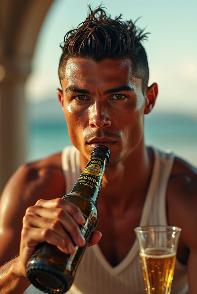 Cristiano Ronaldo having a beer 