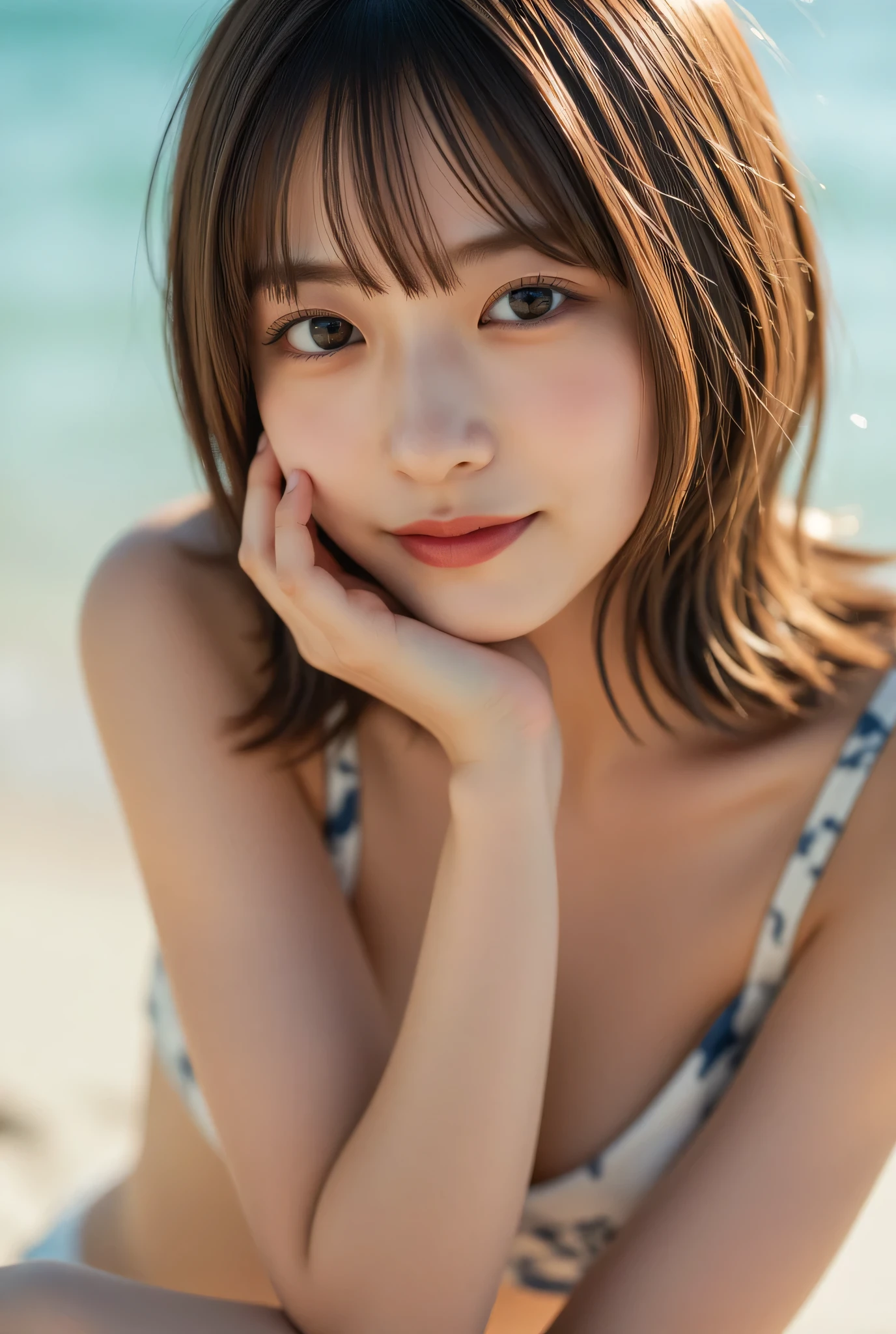 pretty woman, wearing a small bright colored bikini, on a beautiful beach、beautiful hair waving in the wind、モデルphotographスタイル, (High definition CG 8k wallpaper unit), 世界で最も美しい芸術photograph, majestic professional (photograph:Steve McCurry), 8k uh, Digital single-lens reflex camera, soft lighting, high quality, film grain, Fujifilm XT3 sharp focus, f5.6, high detail, sharp focus, dramatic, (wearing a brightly colored bikini), (looking at the viewer:1.2), (Natural light), (attractive)