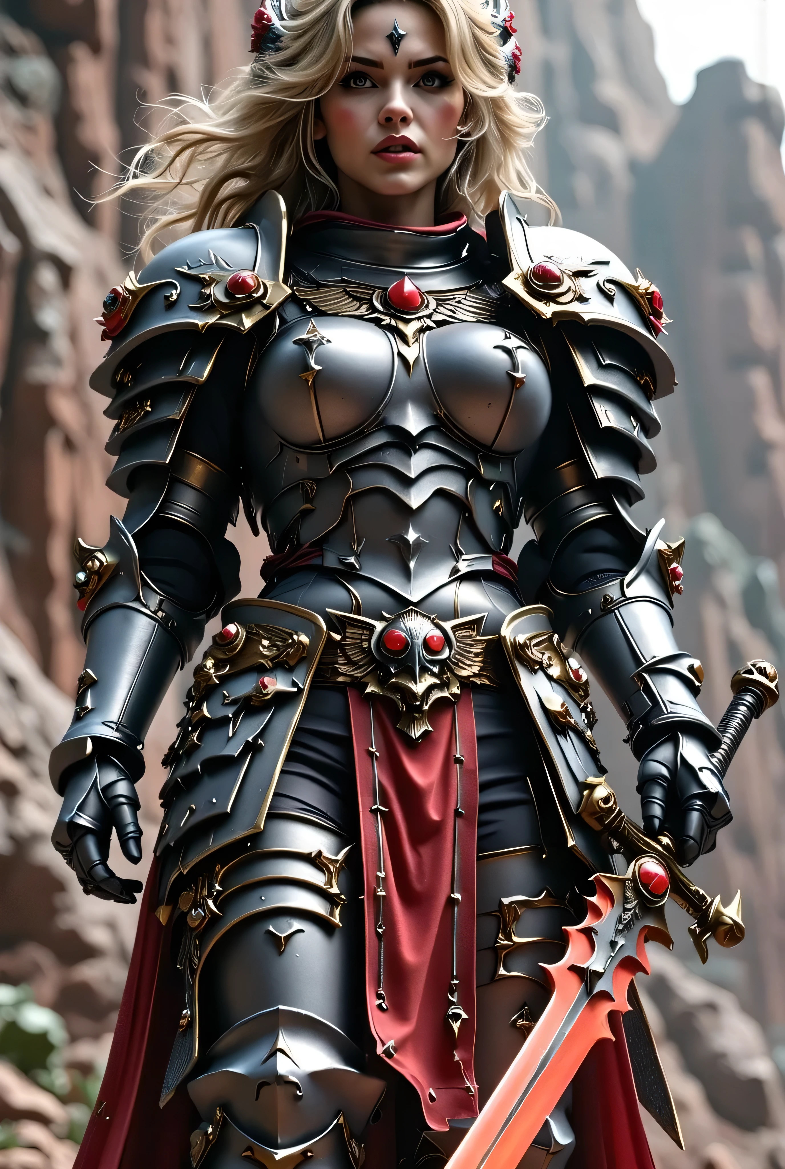 ((best quality)), (Masterpeace, high quality, high resolution, realistic photo, photography, detailed), 1 japanese pornstar women fighter gangster, age from 30 to 36 years old, pornstar Xo Gisele, 8k_wallpaper, extremely detailed eyes, (large masterpiece digital art), (intricate details:1.3 ), (ultra-detailed:1.3), (sharp focus:1.3), (natural lighting:1.05), (vivid colors:1.3), (best quality:1.4), HDR, studio lightings, expressive eyes, full body shot, the whole body is covered with Korean tattoos, detailed face, beautiful face, perfect face, impudent rude predatory and vulgar look with a predatory fanged smile, smiles predatorily with passion in the eyes, ((voluminous thick sandy blonde hair)), (korean light blue pink predatory makeup), {{wet light bronze skin}}, ({wet light bronze skinned female}), (big breasts), huge chest, (pelvis widens:2.4), big wide ass, powerful relief muscles of the abdomen and legs, powerful strong muscles of the arms, she is wearing the steel heavy armor of the dragon knight with wolf and bear fur, the heavy plate armor of the eastern dragon knight, the heavy golden armor of the chimera knight, the heavy closed armor of the red moon knight, a sword and shield are hanging on her back, she is walking along a path among flower meadows with high mountains in the background, a sunny day, ultra-realism, hyperrealism, cinematic, chinese style,