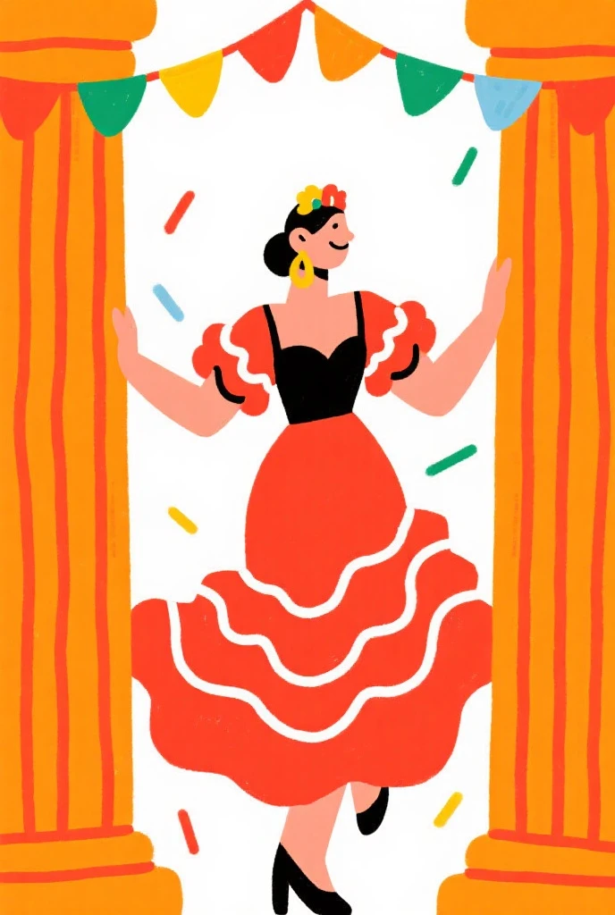 bandiera spagnola, flamenco, spagna, locandina cena spagnola, colori caldi, rosso, giallo , arancio