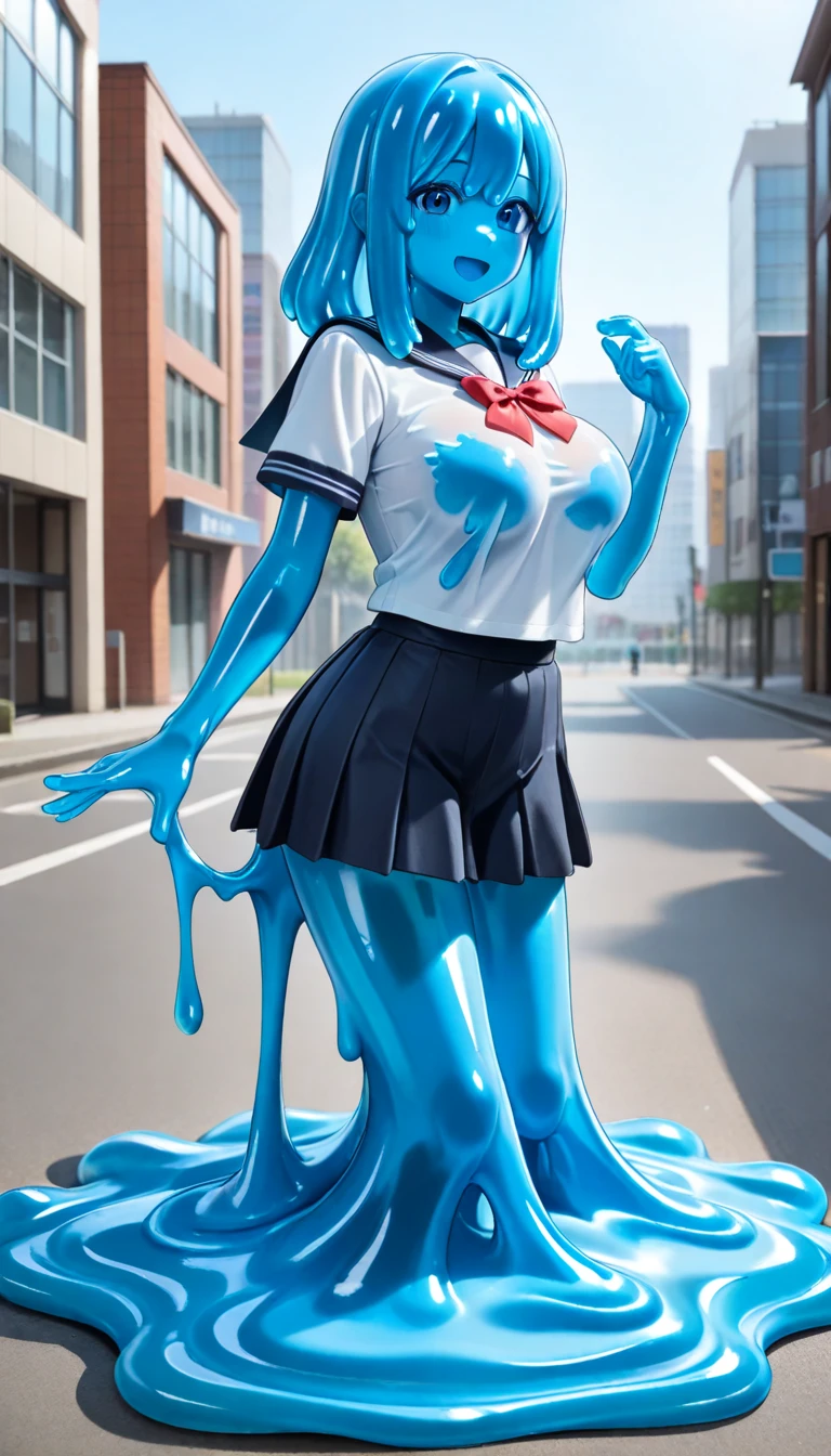 Slime Translucent Human body。liquid 。 Hidden 。Slime Body。liquid。school uniform - SeaArt AI