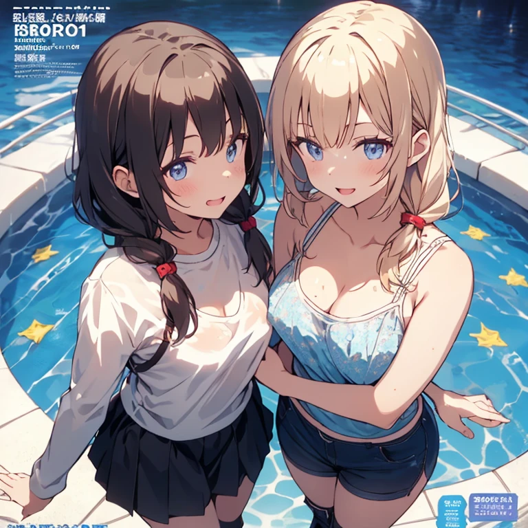 2girls，in a bikini，Complex design，Lots of details，k hd，Cuddle together，Lie down in bed，is shy