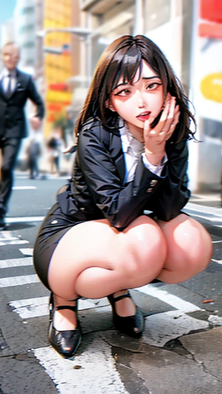 Chinese girl, long legs, tick legs, no underwear, in the city