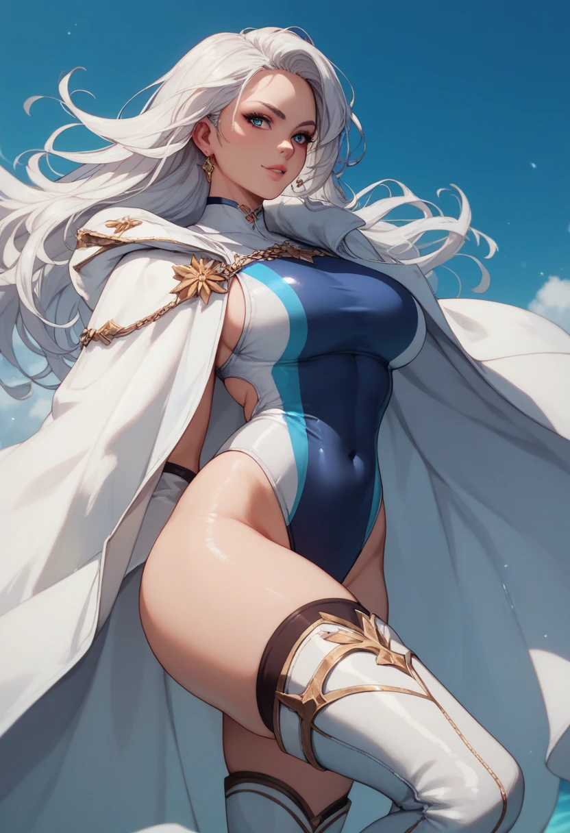 (((SFW、sound、Highest quality、first-clasasterpiece、Normal body、8K、Detailed face、Ultra-precision、Normal hand、Normal finger、5Finger、Highest)))、beautiful girl、Silver Hair、Small breasts、Shortcuts、Light blue super high leg leotard、Super risqué leotard、Ultra-thin leotard、Super sheer leotard、See-through、Patsunpatsun、Tight、Super bite、No sleeve、Waist belt、Red cloak、Circlet、Legendary Sword、DRAGON QUEST、Female Hero、 combat、Combat Ready、Lightning Slash、incantation、Gigadein、Thunder Magic、Spread your legs wide、defeat wish、Immoral、masochist、blush、Trance、Nipple erection