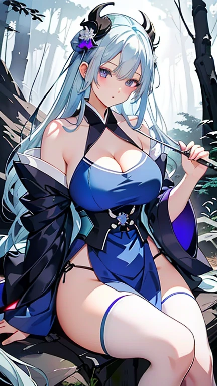 ((masterpiece:1.4,best quality)),(Super detailed),(Extremely detailed eyes),(black leggings,Shiny socks:1.5),Hello Darkness
(Cute girls),s old,(Blood-red pupils,Diamond-shaped pupil:1.15),Purple Eyeshadow,(elongated hair,Thick hair,Single ponytail,shiny hair:1.5)(Changes through:1.2),White skin,despair,sad,Empty eyes,tears streaming down my face,tilting its head to the side,
(She wore a blue dress,:1.5),(Black gloves:1.4)Very long plush sleeves,White,White Cloud,Dream bubbles ,Ice and glitter effects
(Black long skirt:1.1),
((Starry Sky:1.2)),
(Intense black and white:1.16),(Depth of Field:1.4),,Intricate details,(((Detailed background,Castle in the Sky,Standing by the lake,Purple flowers by the lake))),(((Huge breasts,Bare breasts,Deep cleavage)))