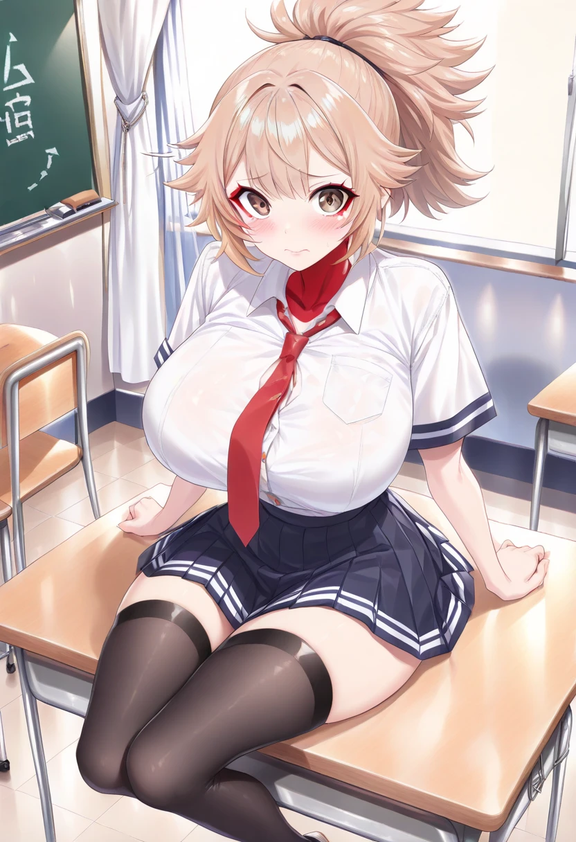 ((2 girls))、laughter、blush、shirt、のskirt、、((fun!))、chiralism、blonde short hair、()、(黒いskirt:1.3)、bow, button, 襟の付いたshirt, long sleeve, マイクロskirt, プリーツskirt、(Jacket)、 skirt, socks, thighs, 白い shirt, ((classroom:1.5)),(skirtを掴む:1.5)、 (perfect hands, perfect anatomy),cowboy shot、(skirt lift:1.3),(highly detailed white panties:1.3)、(highly detailed panties:1.3)、、(skirt that rolls up:1.3)、(fully exposed panties:1.5)、big breasts、tits、cleavage(masterpiece, highest quality, highest quality, official art, beautiful and aesthetic:1.2), (1 girl), very detailed目, (fractal art:1.3), colorful, most detailed, (perfect face), shiny skin, HDR, impressive visuals, (dynamic streak, path of light:1.2), bright colors,((巨大なtits、tits、cleavage、Erect nipples are clearly visible、erotic face、Open your legs to emphasize your crotch、thighs)) 、highest quality,In 4K,8k,High resolution,debris flies:1.2,Super detailed,reality:1.37, ticker,ticker,studio lighting,Ultra-fine painting,titsのシャープなフォーカス,Physically based rendering,extreme details,Professional specifications,Vividness and color、view from below,I'have had sex before,masterpiece,Fulco shows off her perfect and erotic white loincloth)),((obscene loincloth))、美しいthighs、Low - Angle:1.4、highest quality, very detailed,Beautiful smile、big breasts、adultery、camel toe、((spread your legs))