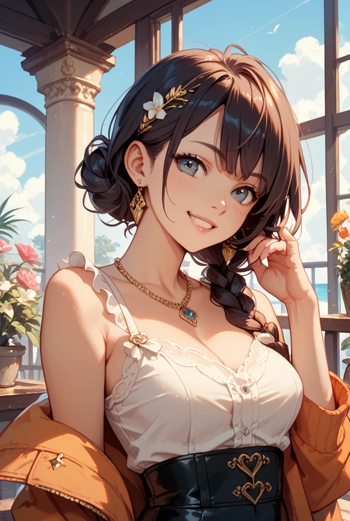 (masterpiece、Highest quality、Highest quality、Official Art、beautifully、aesthetic:1.2)、Picturesque、sketch、texture、Ultra-high resolution、alone、Beautiful woman、Very detailed、(Fractal Art:1.1)、(colorful:1.1)(Floral:1.6)、Most detailed、(Tangled:1.2)、(Abstract background:1.3)、(Glowing Skin)、(Many colors:0.8)、、(Earrings:1.4)、(feather:0.9)、Taisho romance, 12 years old, Short Bob, forehead, 壊す smiling amidst the colorful scenes、Dynamic Angle, The most beautiful form of chaos, elegant, Vibrant colors、Whole body shot
