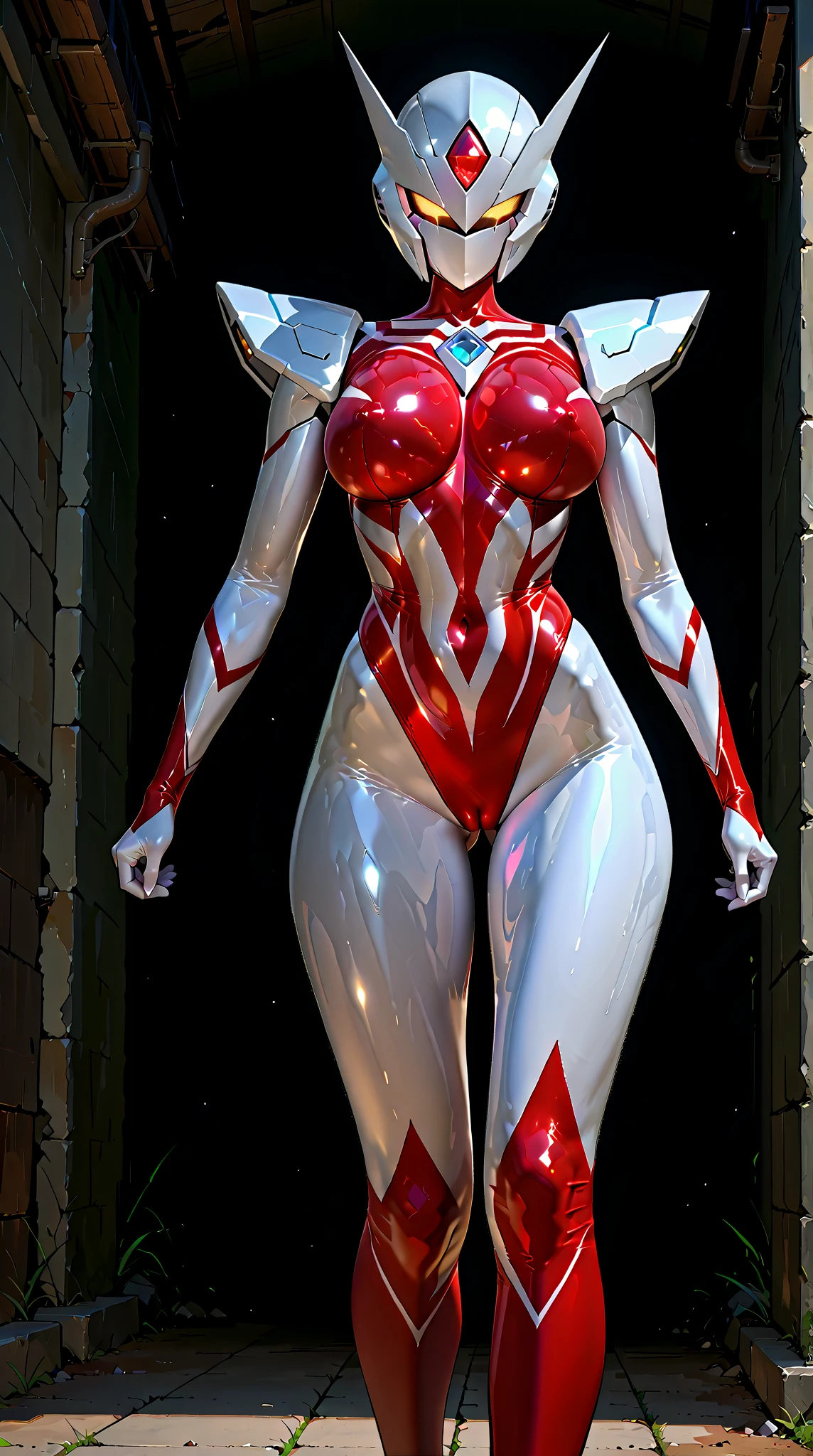 tyrant_Thailand, (1 girl, alone, alone), (Very rich facial details), (Half face mecha helmet:1), (big ass, huge fake breasts:1.3), (split:1.5), (muscle abs:1.3), (Mecha Armguards, Diamond Core in Breastplate:1.3), (Red shiny future mecha armor, Mecha tight suit pants, Mecha guards armored legs, High heel:1.5), (muscular female body, glowing skin, Sexy long legs:1.1), (looking at the audience:1.3), (Female focus:0.886), (Walking the corridors of the future space station:1), (Glossy white_Room:1.3), Super texture, Unreal Engine rendering, Physically based rendering, ultra high definition, 16K, 1080P.