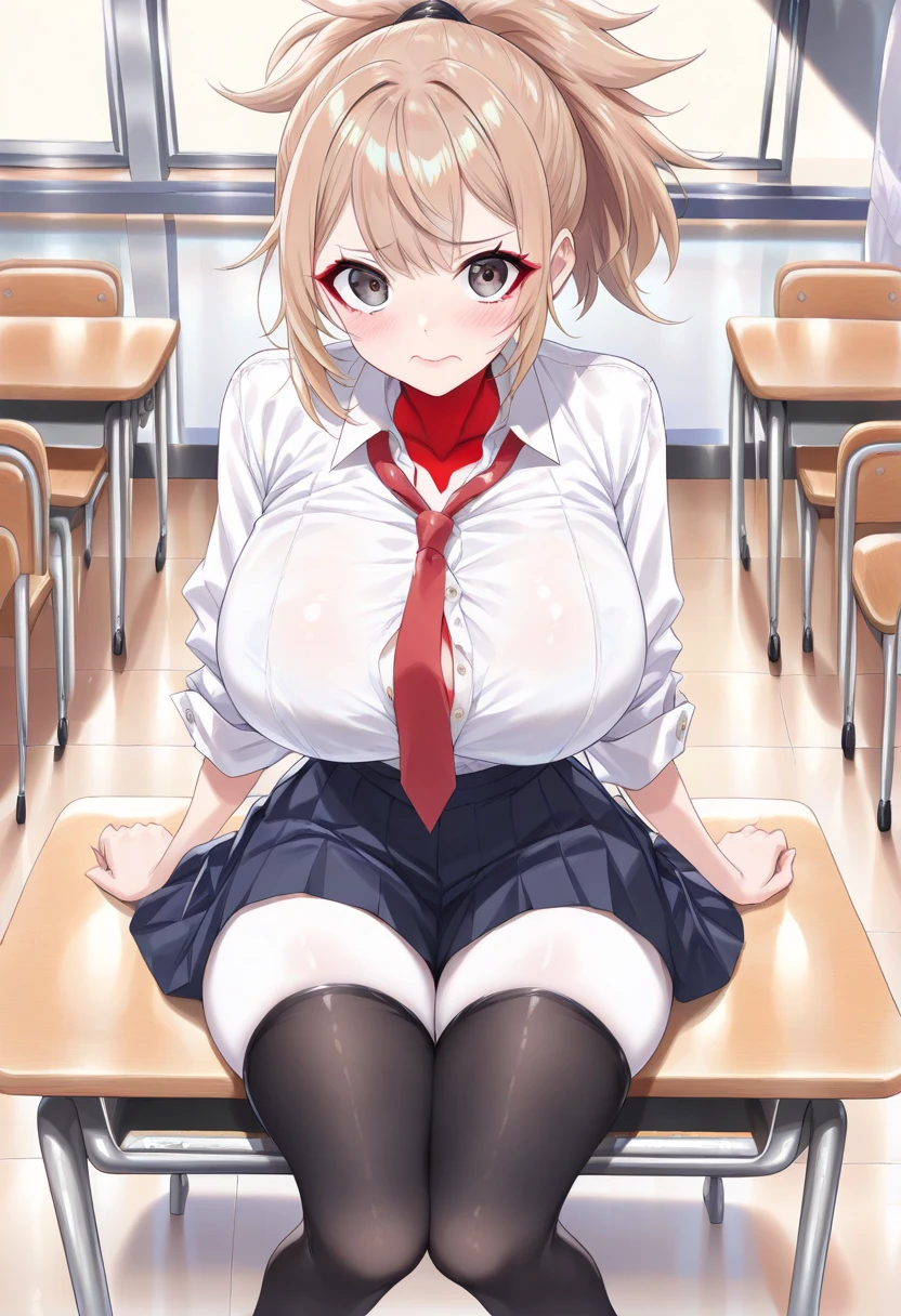 high resolution、4K、Masterpiece、1 big breasted girls、Private toilet、School、classroom、Black Loafericro Mini Skirt、No panties、blush、Black knee-high socks、Absolute area、Masturbation、Love juice、Climax、Squirting、Full body portrait、tough、sit、Spread your legs、Exposing the breasts、Bare your breasts、Nipples、Pantyhose pull、pussy、insert egg、Love juice、pussy egg,pussy in egg、pussy spawning egg,Put an egg in your crotch、Egg in pussy,Lay an egg、Spawning、Put eggs out of pussy