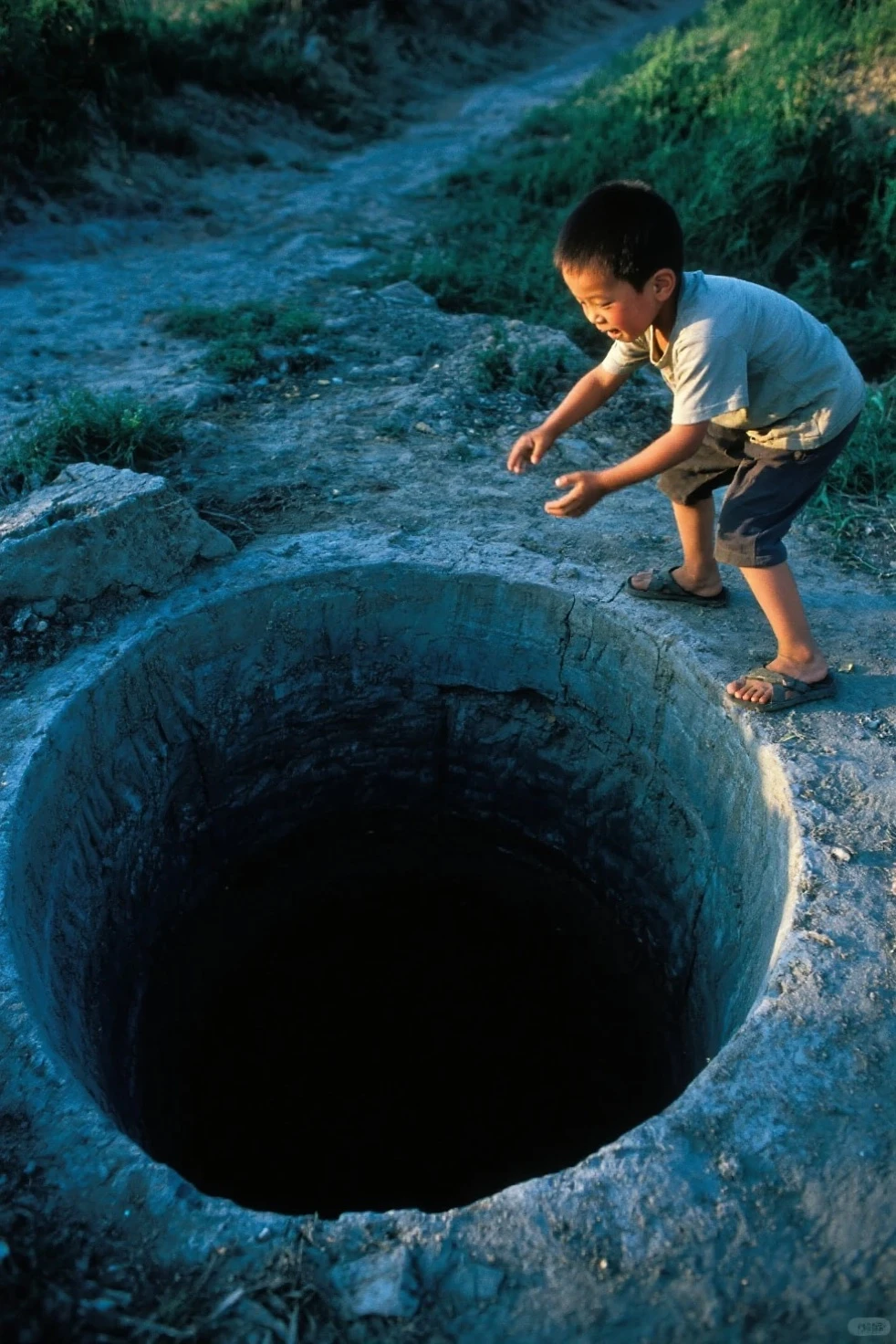 Poor boy making a home with mud