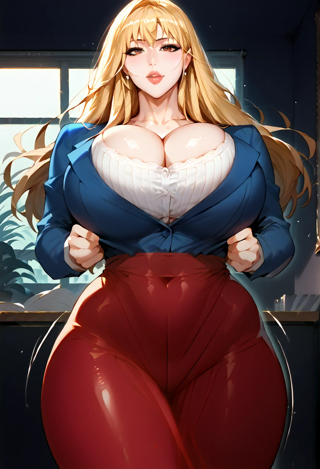 FEMALE, big breasts, voluminous breasts, curvy breasts, mesh stockings, standing with a bouquet (red roses), full height, bottom view, best quality, very detailed, ultra 8k resolution,huge breast, coat , vest, long skirt, portrait, full body, victorias clothing, long dress, knight, pants, black skinn suit, medieval city, plants, vest,polo shirt, forest, long skirt