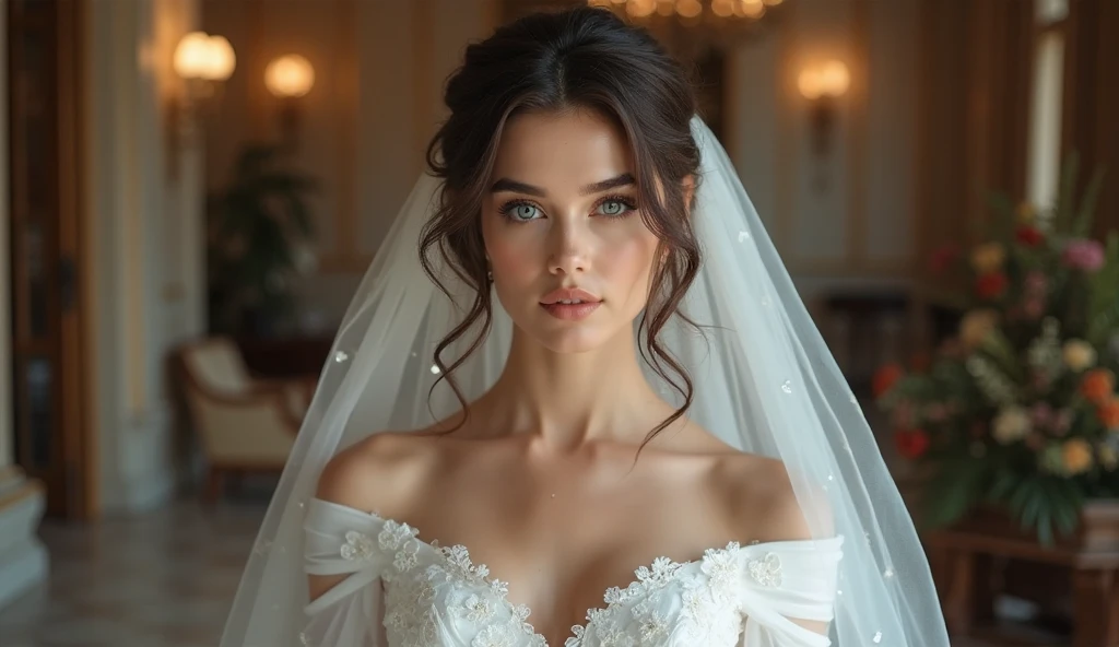 Beautiful woman, beautiful style, beautiful accessories, beautiful makeup, beautiful bride dress, simple,full-length,