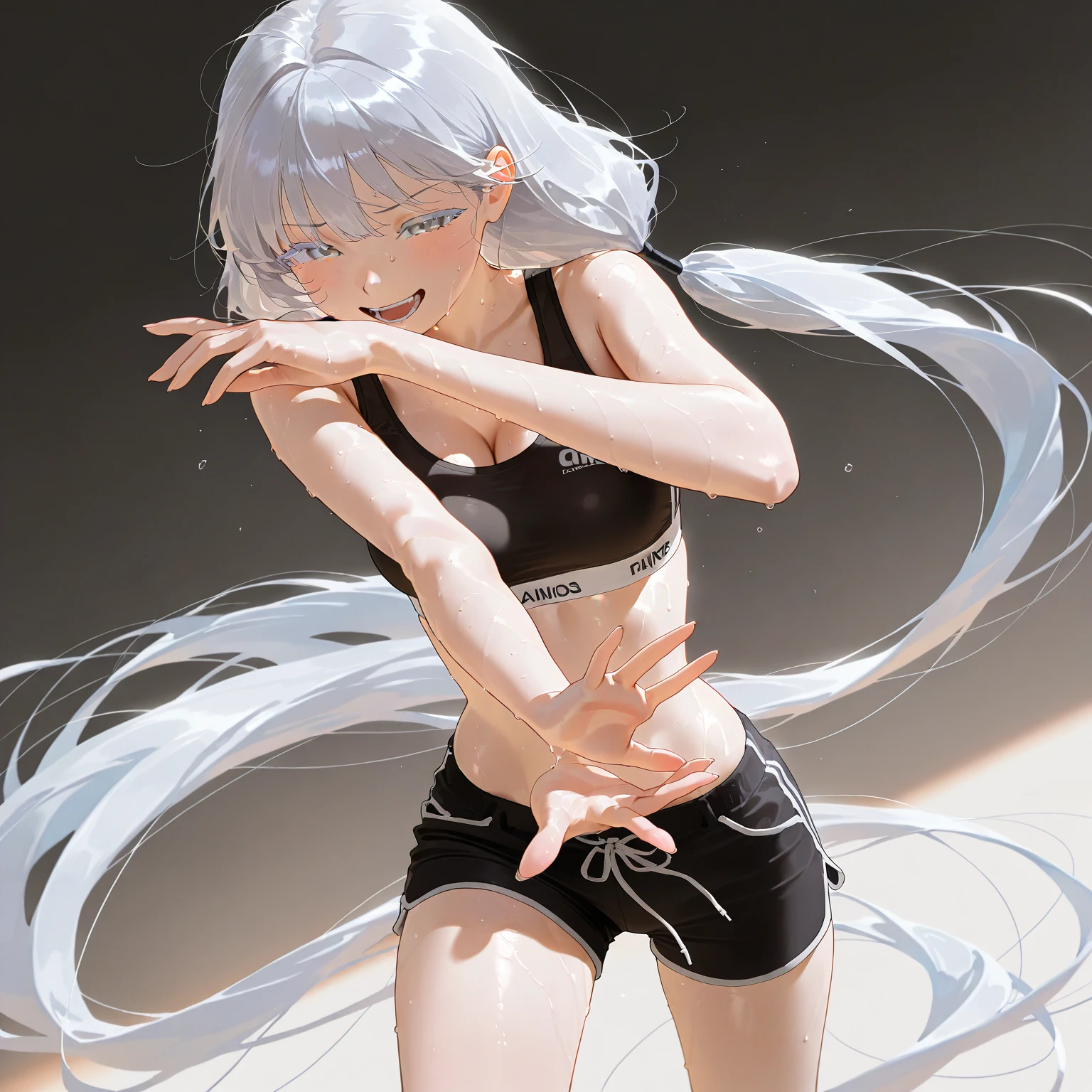 1 girl in the school gym, top-less, 2, ropa detallada, ropa de gimnasia ligera y delgada, sin camiseta, top-less (delicate illustration:1.4),(Obra maestra:1.0), (Mejor calidad:1.4), (Ultra high resolution:1.2), (8K, foto cruda:1.2), (enfoque suave:1.4), (12 years:1.3), (sharp focus:1.4), (arte renacentista:1.4), cara hermosa detallada,((CUERPO MOJADO)) top-less