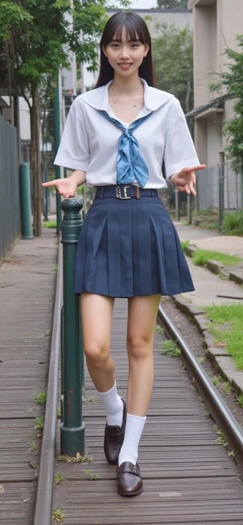((Masterpiece), Top Quality, Girl, (High School Uniform), , Silver Shorthair, Blue Eyes, (Skirt Deflected), (White Panties), (Small), Perfect Anatomy