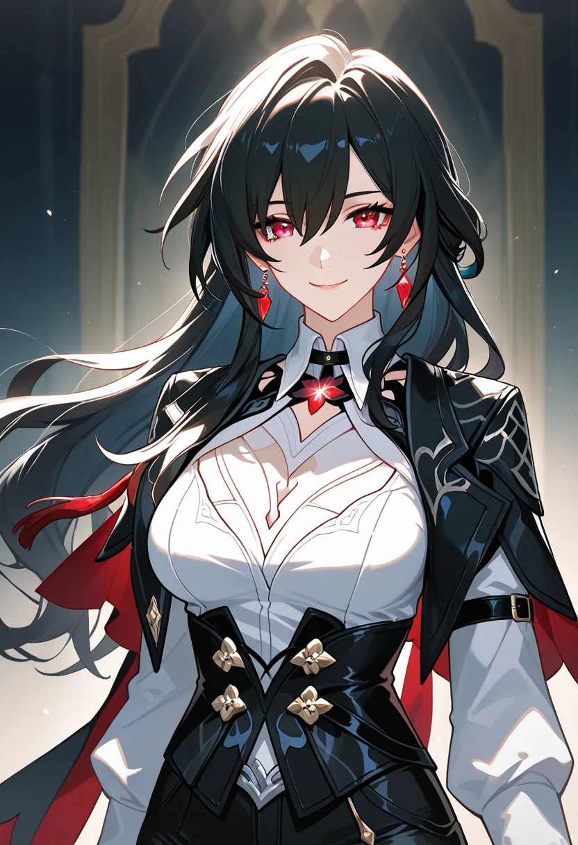 (Obra maestra, mejor calidad, high resolution:1.3), Personaje de Arlecchino del juego Genshin Impact con cabello largo y con flequillo de color negro, (exquisitamente detallado:1.3), (deslumbrantemente bella:1.3), (Intricately designed suit:1.2), dynamic pose, (Entorno vibrante e inmersivo:1.2), (better lighting conditions:1.2), (Rasgos faciales meticulosamente elaborados:1.2), (Ojos expresivos que muestran detalles intrincados:1.3), (Fondo elaborado con detalles cautivadores:1.1), (Lush landscapes and fantasy elements:1.1), (The best representation of Genshin Impact characters:1.1), (Ambient lighting that highlights the beauty of the character:1.2), (Sony A7R IV camera for exceptional quality:1.2), (emparejado con un Sony FE 85 mm f/1.4 lentes GM:1.2), (capturing every detail in the character design:1.1), (Improve immersive atmosphere:1.1), (entregando una imagen de belleza y detalle sin igual:1.1).