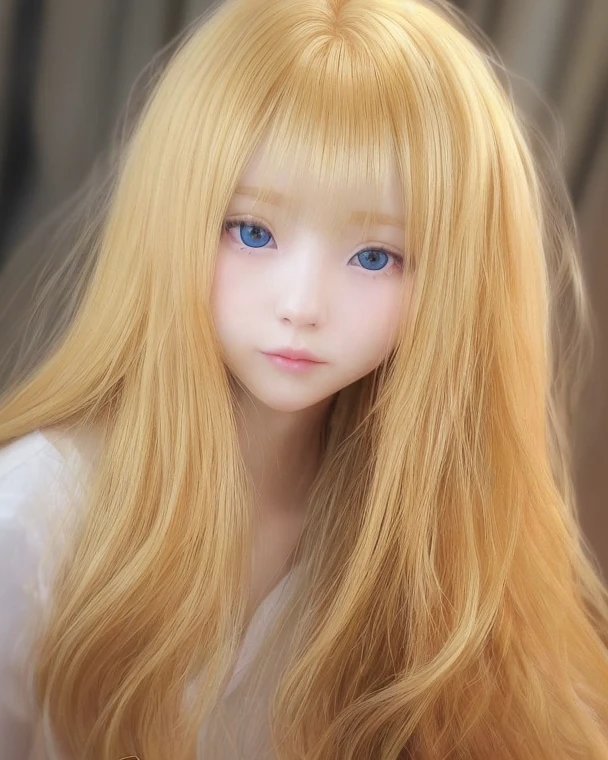 studio lights、depth of fields、The upper part of the body、A slender、cute face、a smile、Beautiful detail eyes、Japan 、cute little、voluminous curls of warm blonde color,、plaza、rcasual,teens girl,Pancy
