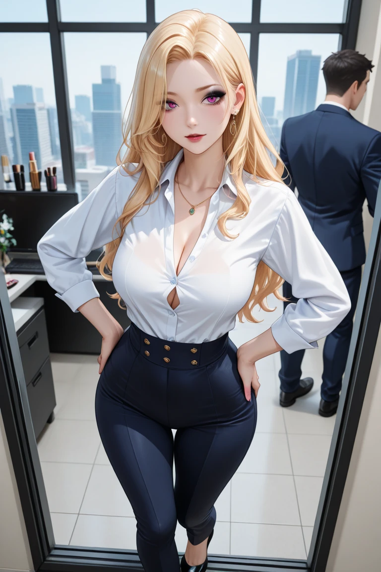1woman,random office lady fashion,(Thin type),(large breasts),(random sexy pose),(random hairstyle),(Highest image quality,(8K), Ultra-realistic, Best Quality, High quality, High Definition, high quality texture, high detailing, Beautiful detailed, fine detailed, extremely details CG, Detailed texture, realistic representation of face, masterpiece, presence),(wearing glasses:1.2),black pantyhose