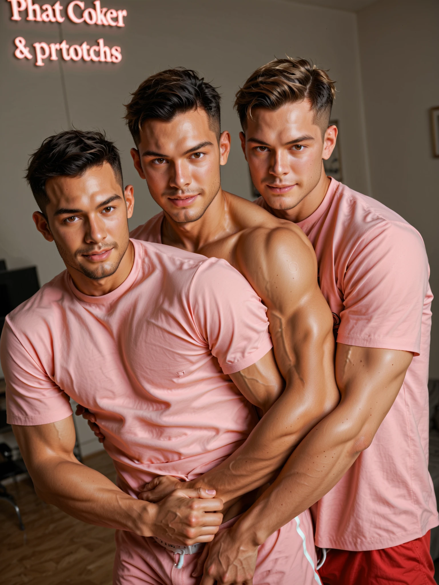 male focus, muscular, black short hair,less stubble,((handsome)) , (bodybuilder),detailed face,((1 bodybuilder man and 1 skinny man))), (undress) , (nude) ,(naked) , (penis) ,(((kinky skinny man grabbing bodybuilder chest from behind))), detailed,(homoerotic),highly detailed,sharp focus,intricate,fantasy,cinematic lighting,pornography,masterpiece,matte,(((photorealistic))),,dramatic, (short hair, black hair, handsome man, pectorals, abs), ((puffy nipples)) , ((swollen nipples)), (big fat ass) , only male , Big ass with masculine,((bodybuilder)) , spread anal , (missionary),(((kinky skinny man groping bodybuilder man))) , (blush) , (wide view) ,(lewd) , (slutty man) , (kinky skinny man ) , (((gangbang))) , (((around kinky men groping him)))
