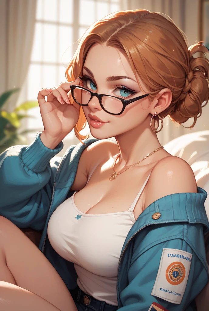 HD Images, Breast Goddess, young woman, Round face, Eye size, Droopy eyes, smile, Small breasts, Buttonless see-through mesh cardigan, Close-up of her breasts, Nipples, ((touching breasts and Nipples)), Dark Redhead, (curl, Fashion Glasses), Ecstatic face, Open your mouth, ((student, on the road, wood, building)), She has small freckles, Applying lipstick, Thin Necklace, Body Piercing, Underarm,