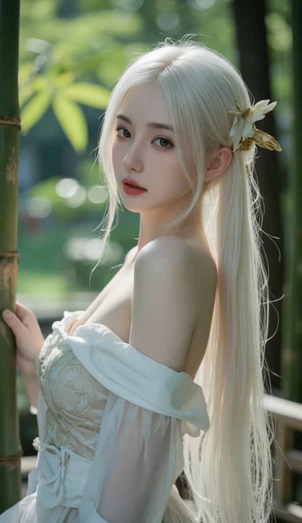 (((best image quality、highest quality、Super high quality 1.5、Super high quality 1.5、32K、pieces fly、RAW photo、very clear image、very clear image quality、Photoreal 1.3、Super detailed 1.2, small details, High resolution, Perfect dynamic structure, masterpiece, surreal,Highly detailed CG unity 32k wallpaper,realistic pictures、real human being、super detailed face、T Masterpiece，)))、（best illustrations），（Best Movies），1 A white-haired girl in a fox pose，Close-up of beautiful woman with gray hair and white mask，beautiful character drawings，Gviz，Gviz-style artwork，white haired god，Written by Jean Jay，Magnificent and beautiful character art，great character art，Fan Qi，Wu Jun Sifan，Gouvitz on the pixiv art station，Glowing Sprites，森をテーマにしたnatureの要素。Mysterious Forest，beautiful forest，nature，surrounded by flowers，Fireflies surround the delicate leaves and branches（natureの要素），（Jungle theme），（autumn leaves），（tree branch），（glow worm），（particle effects）， octane rendering，ray tracing，very careful、fox ears、(((Keep your butt facing us、stick out your butt)))