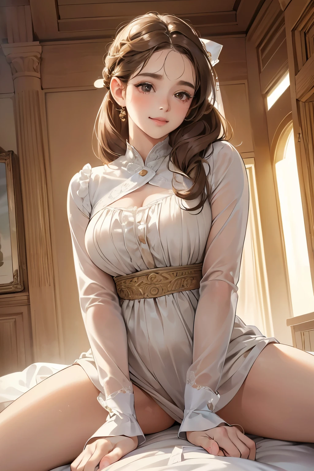 nsfw,masutepiece, Best Quality, Illustration, Ultra-detailed, finely detail, hight resolution, 8K Wallpaper, Perfect dynamic composition, Beautiful detailed eyes, Mocha long sleeve knit dress,Straight hair,Small breasts natural color lip, Randomly sexy poses,Smile、20 years girl、Cute、Sexy shot looking at camera,Perfect and beautiful face