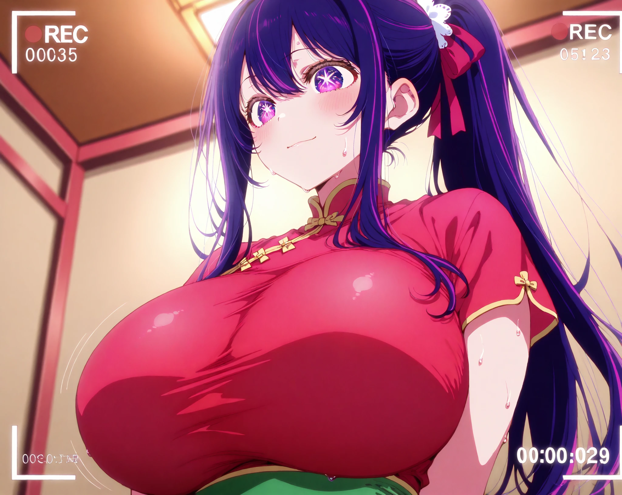 ((gigantic breasts)), smooth skin, gorgeous model, cleavage, with shiny skin, beautiful girl, shiny glossy skin, ((gigantic cleavage breasts)),((Cleavage is seductive)), ?????? of breasts, ((There are holes in the clothes)), (super gigantic breasts:1.5),(Super wide breasts:1.5), (breasts that about to burst), (Masterpiece: 1.2), Best Quality, Masterpiece, High Resolution, Original, Highly Detailed Wallpaper, (Super Detail), (Best Illustration), (Best Shadow), (Nezuko), Perky Breasts, Sideboob, (Sweat), ((breasts that are about to burst))), (solo), (solo girl), (((Her ample breasts spilling out of a barely-fitting bra))), ((thin waist)), ((slim, slim waist)), (({long hair, black hair, wavy hair, fair skin, pink nails, pink ribbon to the side tying her bangs together, soft-looking pink eyes, Sakura colored kimono, geometric triangle design})),
