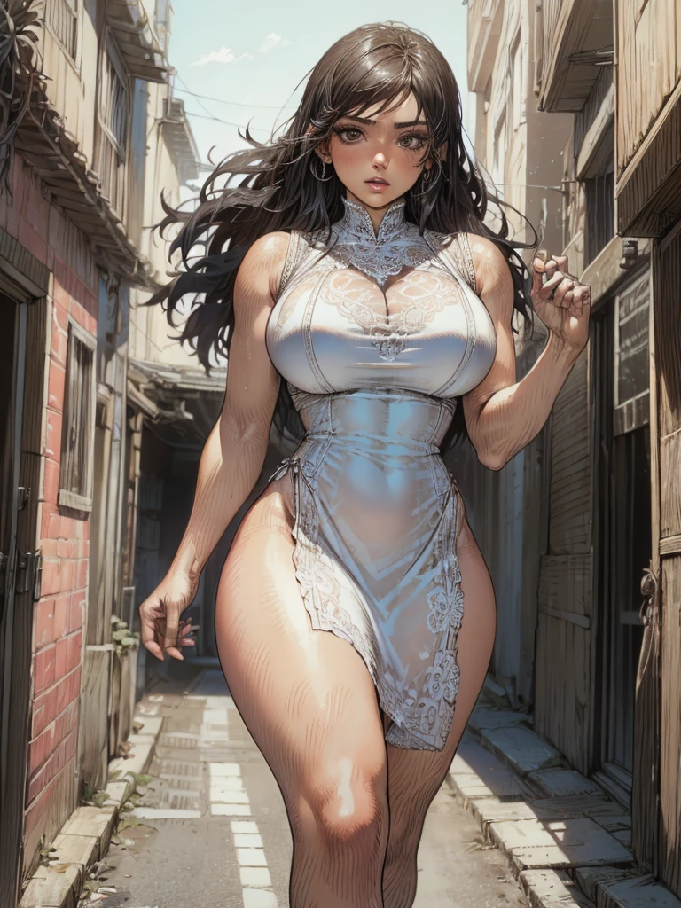 a 35yo aboriginal woman in a seductive afternoon, this portrait is the best representation of female beauty, stunning facial features, dark makeup, shiny flowing disheveled black hair, Detailed hazel eyes, well proportioned body, fit, medium breast, ample hips, insanely detailed accentuated big booty with phenomenal detailed ass cheeks, cameltoe, thick thighs, extremely realistic features and warm colors give the final touch, sharp focus and realistic add to scene, highest resolution, highly detailed, trending on artstation, highest quality, ultra_detailed, volumetric lighting, volumetric atmosphere, 32k, 