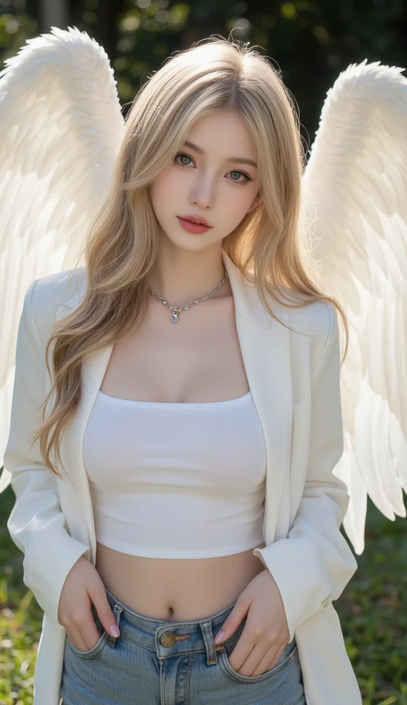 (((Holy Angel Guardian. 19 years old))) (((Vintage vintage image))) ((( A serious and reverent face. Has a sweet and gentle appearance))) (tmasterpiece, SuperiorQuality, Better quality, offcial art, Beautiful and aesthetic: 1.2), (1girll), extremely detaile, (s fractal art: 1.3), coloring, highest details, s the perfect face, The upper part of the body, hdr, (DOA: 1.3), (Gold lines in a white coat: 1.2), galaxias, (Light stripes), striking visual effects, (dynamic streaks, luminous trails: 1.2), vivd colour,Minami,Aizawa