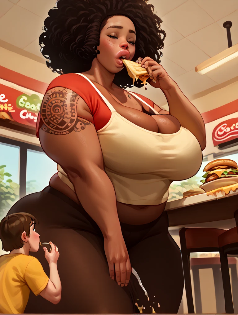 dark skin woman lunch time mc donalds