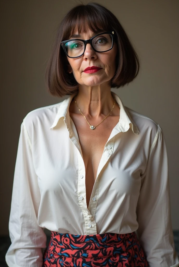 ((Best quality)), ((Masterpiece)), (4k details), (((Old Asian woman))),(((The organs are complete and not distorted. , (((Madame, old very))), (((old and withered))), ((70 year old woman)), (((70 year old woman))), ((70 year old woman)), short hair with bangs, large breasts. , outer cheongsam wearing a corset, red lipstick, eyes looking into the camera, red leather gloves,   