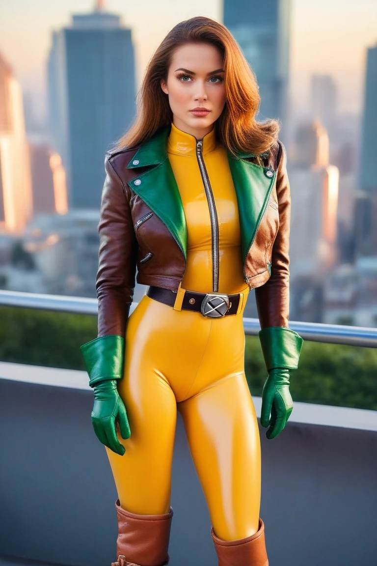 masterpiece, best quality, 1girl, brown hair, blue eyes, rogue classic costume, cityscape background