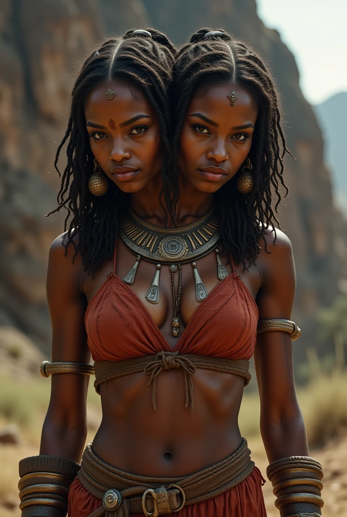 2 girl with really dark skin
Really dark skin
Green eyes
Apache
Warrior face paint
Long hair with African braids
Bare breasts, only covered by necklaces
Wearing wolf fur as a skirt, showing her leg
Sitting in front of a campfire at night
no panties
no panties
barefoot
barefoot