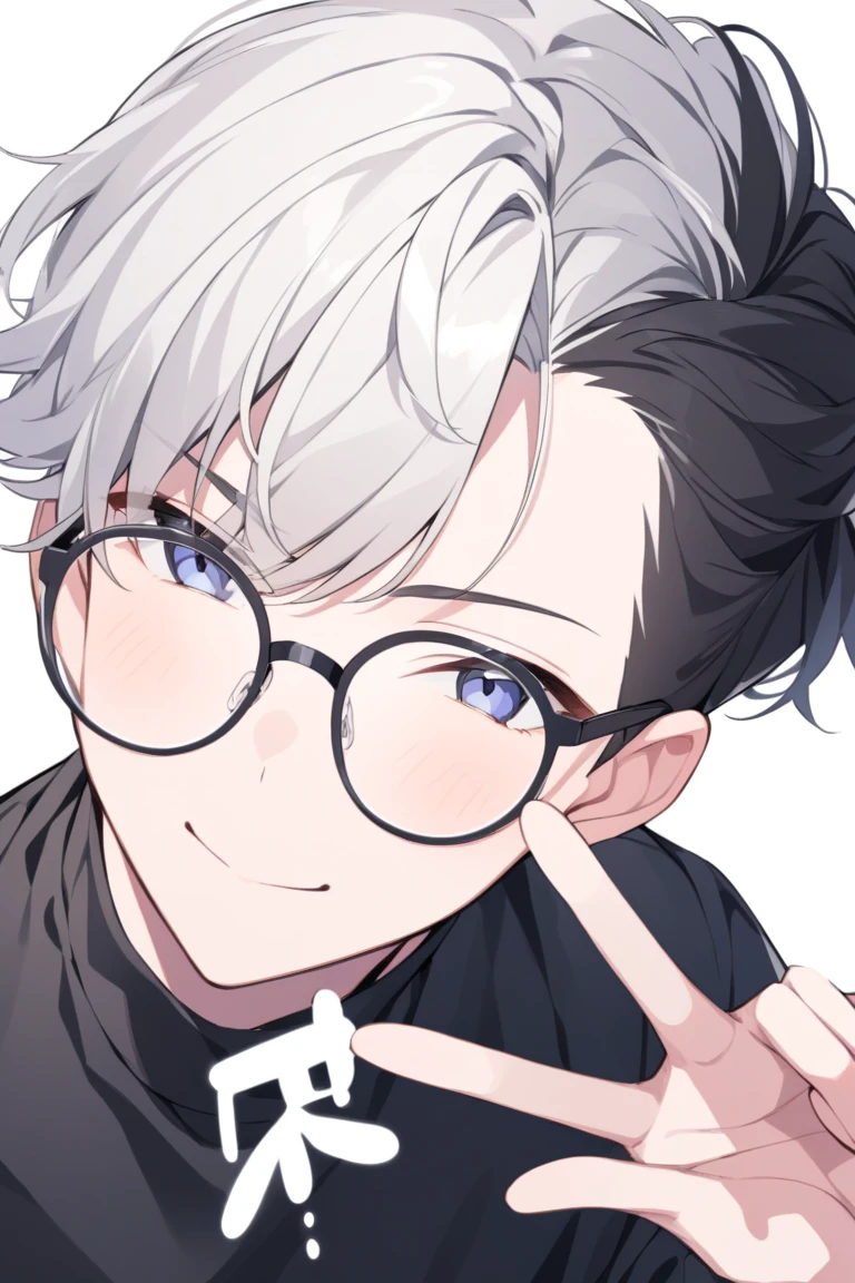 (masterpiece, best quality:1.2), cowboy shot, solo, male focus, 1boy, gojo satoru, smile, hands in pockets, black round glasses, black jacket, highest quality digital art, rtx, ray tracing,night, moonlight,on top of a building, night lights,city