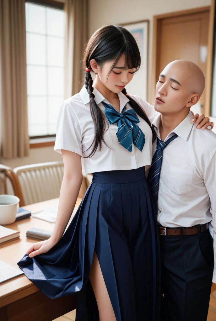 Pubic hair grows、Smile full of happiness、((During hard sex:1.3))、Pink Panties、、Panting face、Lacking、After being attacked、school girl outfit(Plaid miniskirt)、a sailor suit、Sweating、Expression in a state of excitement、short-hair、eye glass、hight resolution、too bright natural light、The Bright Sun、Too bright sunlight、crisp photos、high-level image quality、Live-action real、8K、masutepiece、prety woman、colourful clothes、lift skirt myself、Skirt lifting、panties focus、1girl and 1 boy,(Boy and girl having sex),Girl in erotic lingerie,expression enjoyment,(looking at away),(Private parts are blocked),on the beds,Faint sunshine