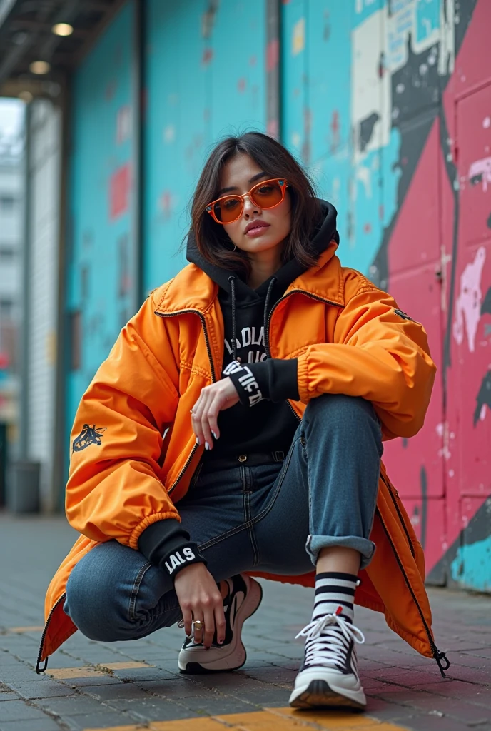 a woman, (wearing blue oversized_puffer_jacket:1.3), Lie down on the grass, Overhead camera, sharp focus, handsome,plump legs, skinny,professional lighting,city, eyelines,gold necklace,rendered eyes,tall body,adult woman,hair ornament,instagram most viewed,official wallpaper, official art,(kpop idol), mini skirt, half-closed eyes,building,((photorealistic painting art by midjourney and greg rutkowski)),((supermodel)), <lora:oversized_puffer_jacket-10:0.5>