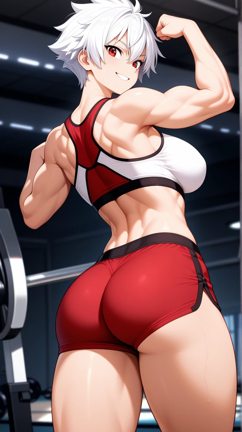 (Best Quality,8K,hight resolution,masuter piece:1.2),Ultra-detailed,Realistic:1.37,Portrait,Dynamic Angle,(Women's weightlifters ) ,Teenage girl,small head,Cute,Sporty,Charming face,Detailed beauty face,Very realistic skin,Wet skin,Sweat,Large breasts,Trained abs,nice legs ,Sporty,Weightlifting competition venues ,Cinematic lighting,