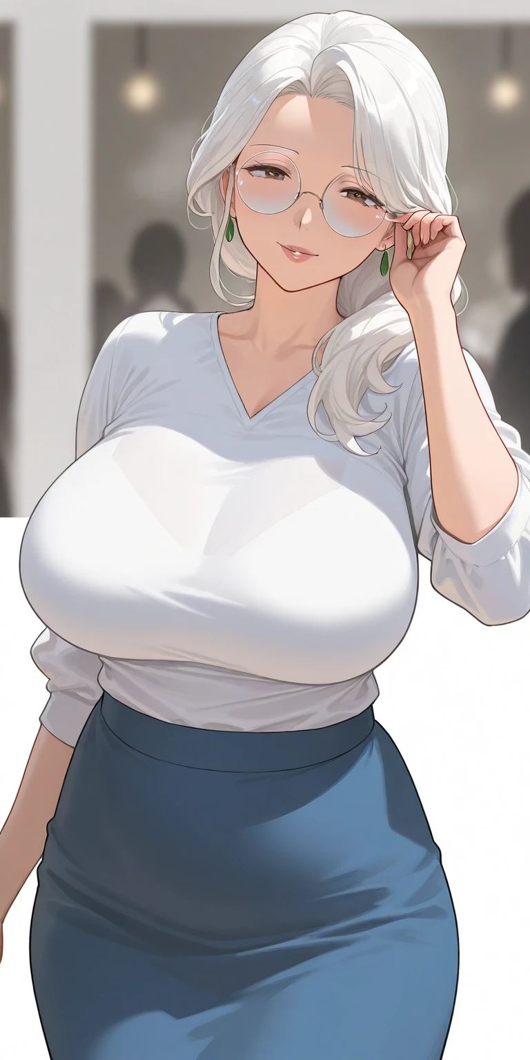((masterpiece)), (Highest quality), (detailed), (1 Girl),,White Long Hair、Long sleeveマキシワンピ,Long sleeve、Huge breasts、Uzaki Moon